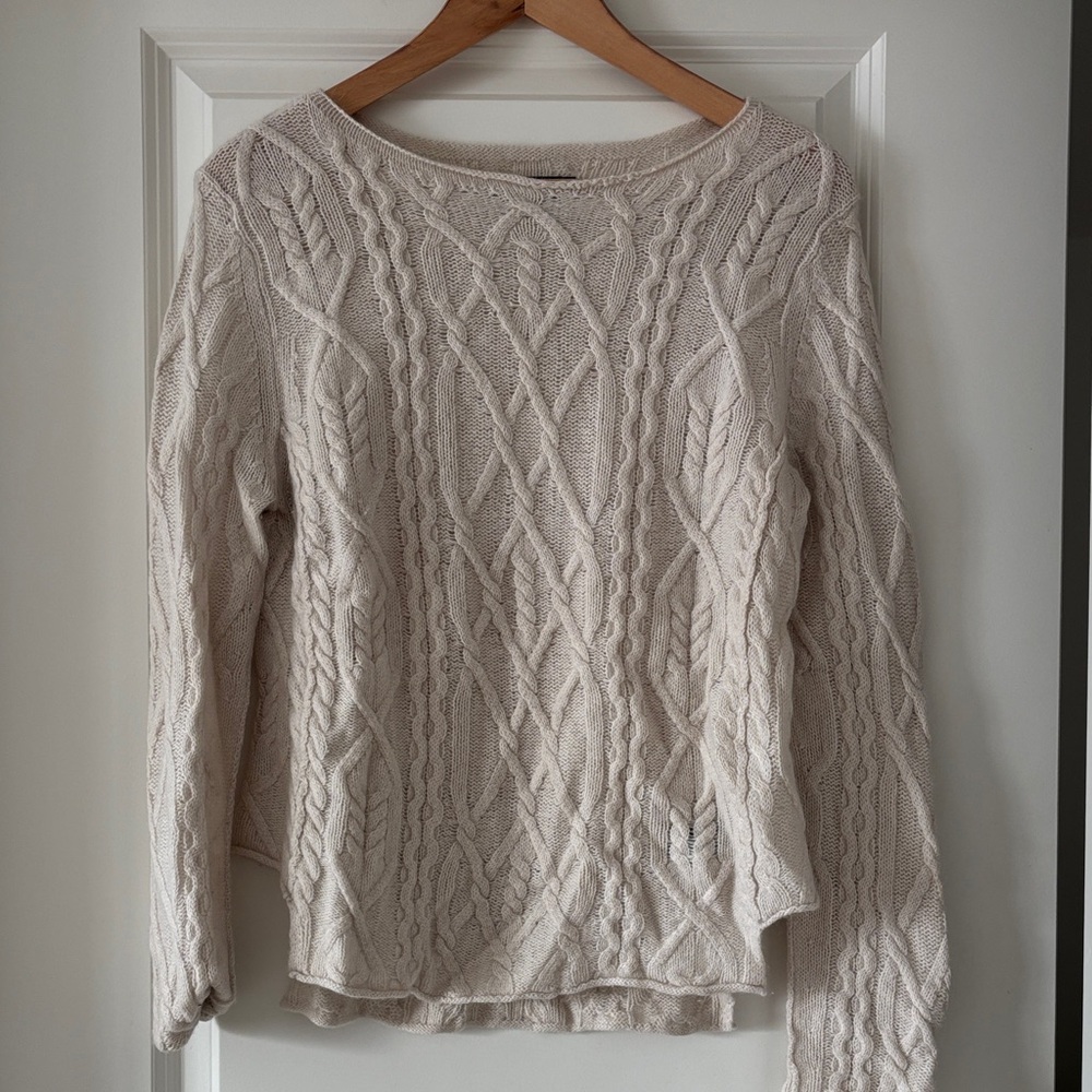 Nili Lotan Beige Cable Knit Sweater 100% cashmere